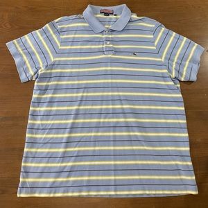 Vineyard Vines Mens Polo size XXL 2XL blue white green stripe embroidered whale